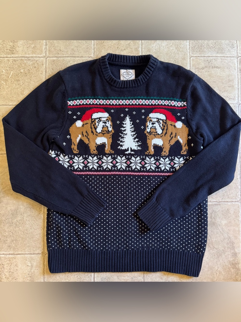 St johns Bay English Bulldog Christmas sweater cotton black small